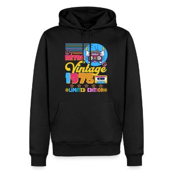 rétro vintage 1975 - Sweat à capuche Premium bio Homme - noir - Devant - Nico (187cm)