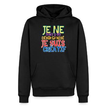 Je ne suis pas désorganisé je suis créatif. - Sweat à capuche Premium bio Homme - noir - Devant - Nico (187cm)
