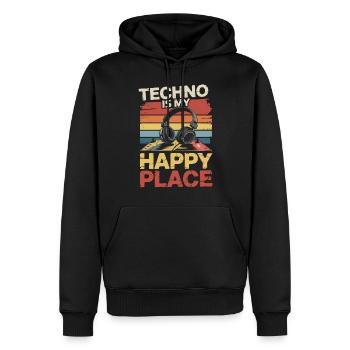 Techno My Happy Place Musik Liebhaber DJ Kopfhörer - Männer Premium Bio Hoodie - Schwarz - Vorne - Nico (187cm)