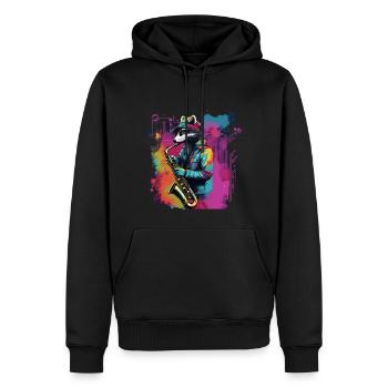 Waschbär Saxophon Jazz Musiker Saxophonist Swing - Männer Premium Bio Hoodie - Schwarz - Vorne - Nico (187cm)