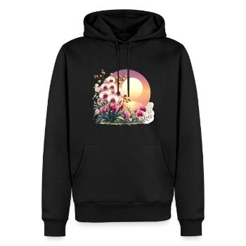 Orchideen-Sonnenuntergang - Männer Premium Bio Hoodie - Schwarz - Vorne - Nico (187cm)