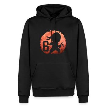 Petit Ninja 6ème Anniversaire Garçon 6 ans - Sweat à capuche Premium bio Homme - noir - Devant - Nico (187cm)