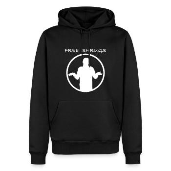 Free shrug of the shoulders | funny sayings, fun - Men’s Premium Organic Hoodie - black - Front - Nico (187cm)