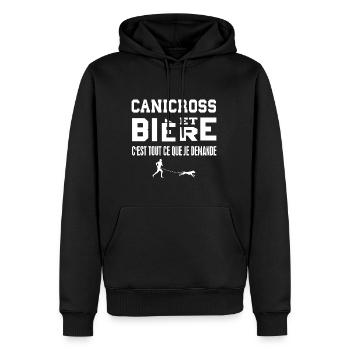 Canicross et bière c'est tout ce que je demande - Sweat à capuche Premium bio Homme - noir - Devant - Nico (187cm)