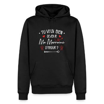 Tu Veux Bien Devenir Ma Marraine D'amour - Sweat à capuche Premium bio Homme - noir - Devant - Nico (187cm)
