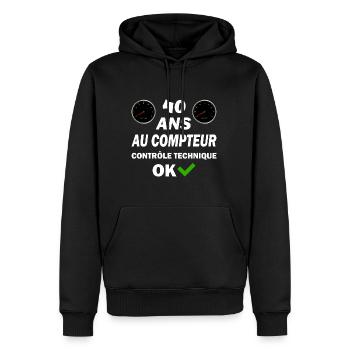 40ans au compteur contrôle technique ok t-shirt - Sweat à capuche Premium bio Homme - noir - Devant - Nico (187cm)