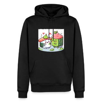 Sushi kawaii au wasabi - Sweat à capuche Premium bio Homme - noir - Devant - Nico (187cm)