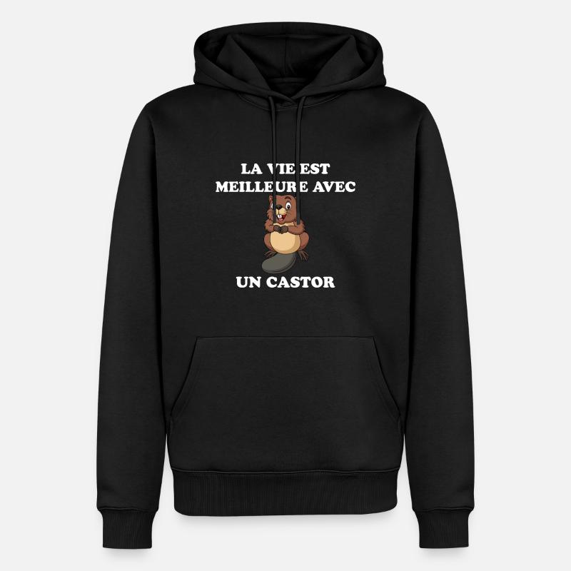 Humour Petit Castor - Sweat à capuche Premium bio Homme - noir