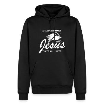 Démolition et rénovation de maisons - Sweat à capuche Premium bio Homme - noir - Devant - Nico (187cm)