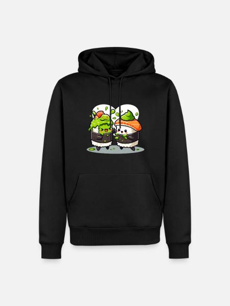 Kawaii Sushi mit Wasabi - Männer Premium Bio Hoodie - Schwarz