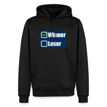 Winner - Men’s Premium Organic Hoodie - black - Front - Nico (187cm)