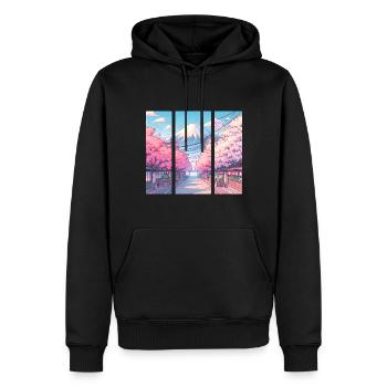 Route des cerisiers japonais en fleurs - Sweat à capuche Premium bio Homme - noir - Devant - Nico (187cm)