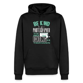 Quota de photographie de photographe - Sweat à capuche Premium bio Homme - noir - Devant - Nico (187cm)