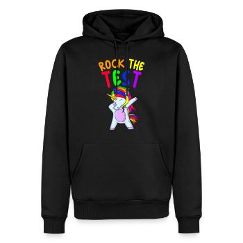 Rock den Test Einhornlehrer STAAR Testtag - Männer Premium Bio Hoodie - Schwarz - Vorne - Nico (187cm)