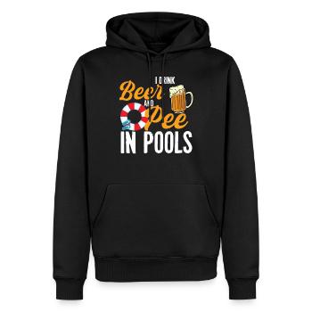 Ich trinke Bier und pinkle in Pools lustiges Schwi - Männer Premium Bio Hoodie - Schwarz - Vorne - Nico (187cm)