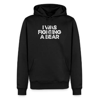 Bek�mpfte gegen eine B�renverletzung, die sich bal - Männer Premium Bio Hoodie - Schwarz - Vorne - Nico (187cm)
