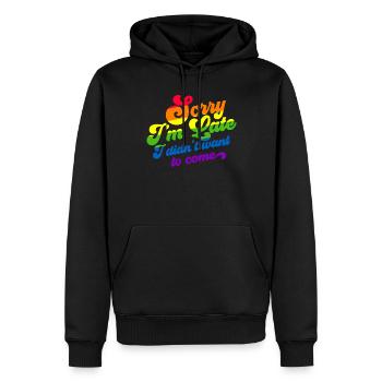 Entschuldigung, ich bin zu sp�t, ich wollte nicht - Männer Premium Bio Hoodie - Schwarz - Vorne - Nico (187cm)