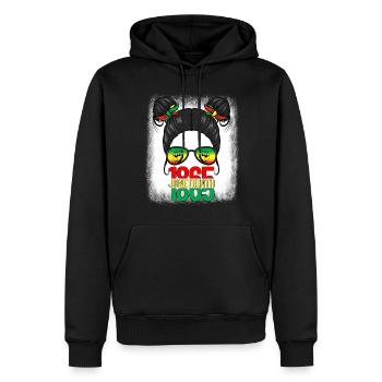Juneteenth 1865 Messy Bun Black Woman Juneteenth - Men’s Premium Organic Hoodie - black - Front - Nico (187cm)