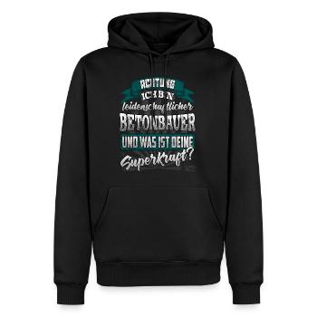Betonbauer und was ist deine Superkraft - Männer Premium Bio Hoodie - Schwarz - Vorne - Nico (187cm)