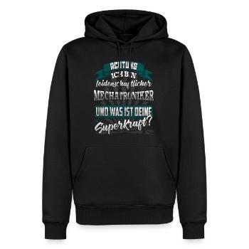 Mechatroniker und was ist deine Superkraft - Männer Premium Bio Hoodie - Schwarz - Vorne - Nico (187cm)
