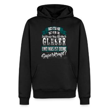 Glaser und was ist deine Superkraft - Männer Premium Bio Hoodie - Schwarz - Vorne - Nico (187cm)