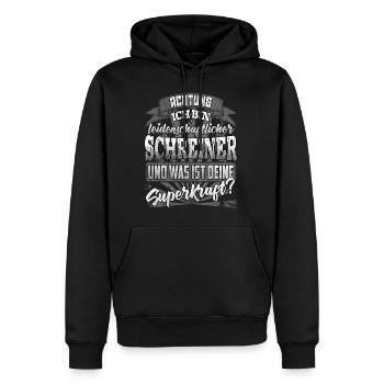 Schreiner und was ist deine Superkraft - Männer Premium Bio Hoodie - Schwarz - Vorne - Nico (187cm)