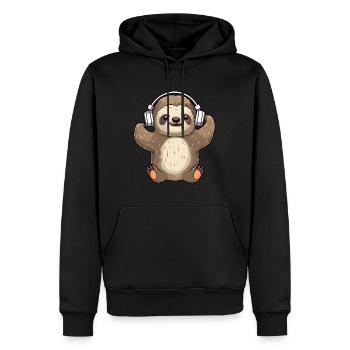 Mignon paresseux avec des écouteurs mélomanes - Sweat à capuche Premium bio Homme - noir - Devant - Nico (187cm)