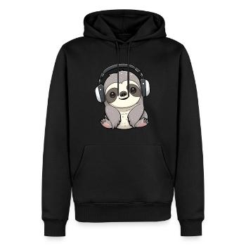 Süßes Faultier Kopfhörer Musikliebhaber - Männer Premium Bio Hoodie - Schwarz - Vorne - Nico (187cm)
