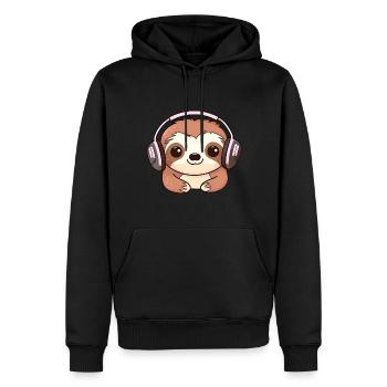 Süßes Faultier mit Kopfhörer Musik hören Kawaii - Männer Premium Bio Hoodie - Schwarz - Vorne - Nico (187cm)