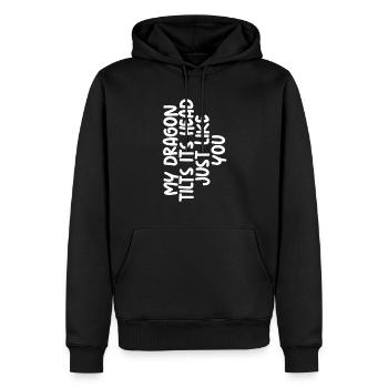 Mein Drache neigt seinen Kopf genau wie du Dracheb - Männer Premium Bio Hoodie - Schwarz - Vorne - Nico (187cm)