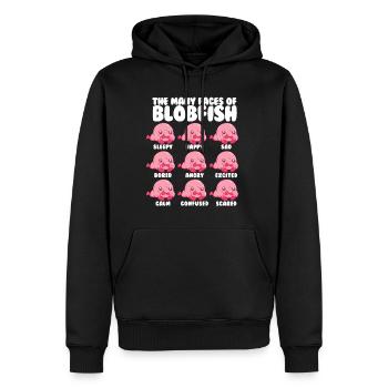 Die vielen Gesichter von Blobfish Love Blobfish lu - Männer Premium Bio Hoodie - Schwarz - Vorne - Nico (187cm)