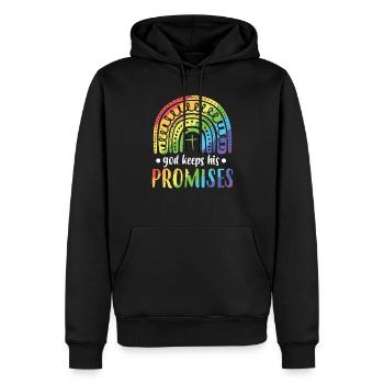 Gott h�lt seine Verhei�ungen Regenbogenkirche Jesu - Männer Premium Bio Hoodie - Schwarz - Vorne - Nico (187cm)