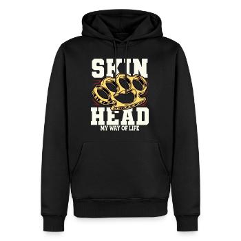 Oi Skinhead Shirt - Men’s Premium Organic Hoodie - black - Front - Nico (187cm)