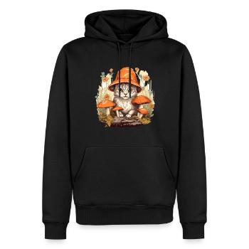 Cottagecore Cat Vintage Mushroom - Men’s Premium Organic Hoodie - black - Front - Nico (187cm)
