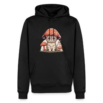 Cottagecore Mushroom Cat Toadstool Hat - Men’s Premium Organic Hoodie - black - Front - Nico (187cm)