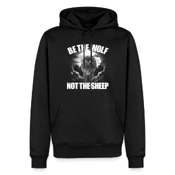 Be the wolf, not the sheep Anti-Wiche, not S - Men’s Premium Organic Hoodie - black - Front - Nico (187cm)
