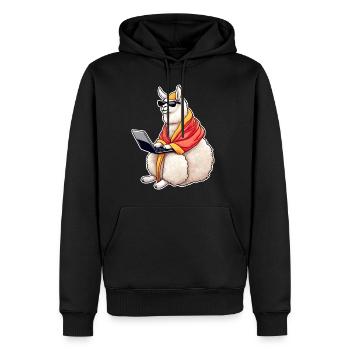 Drama Llama on Lap Top - Men’s Premium Organic Hoodie - black - Front - Nico (187cm)