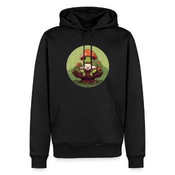 Cottagecore Aesthetic Frosch Mushroom - Männer Premium Bio Hoodie - Schwarz - Vorne - Nico (187cm)