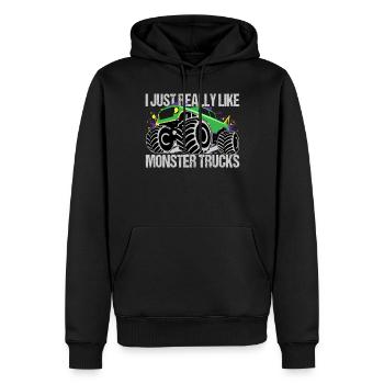 Grün-Violett Monstertruck Showdown - Männer Premium Bio Hoodie - Schwarz - Vorne - Nico (187cm)
