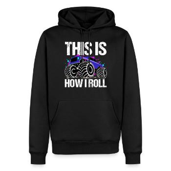 Rollender Monstertruck Abenteuer Drang - Männer Premium Bio Hoodie - Schwarz - Vorne - Nico (187cm)