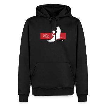 Kranich & Lotus Harmonie Symbolik - Männer Premium Bio Hoodie - Schwarz - Vorne - Nico (187cm)