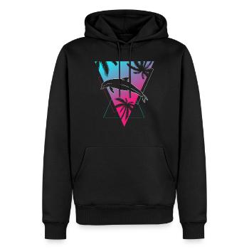 Retro Delphin Sunset Palmen Silhouette - Männer Premium Bio Hoodie - Schwarz - Vorne - Nico (187cm)