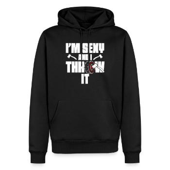 Ich bin sexy und ich werfe es lustige Frauen eines - Männer Premium Bio Hoodie - Schwarz - Vorne - Nico (187cm)