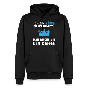 Morgenmuffel Kaffee-König Geschenkidee - Männer Premium Bio Hoodie - Schwarz - Vorne - Nico (187cm)