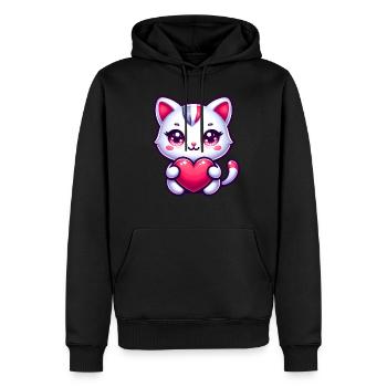 Chat de la Saint-Valentin avec des amoureux des chats d’amour de cœur - Sweat à capuche Premium bio Homme - noir - Devant - Nico (187cm)