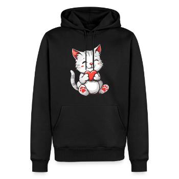Chat de la Saint-Valentin avec chaton d’amour coeur - Sweat à capuche Premium bio Homme - noir - Devant - Nico (187cm)