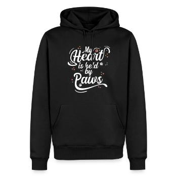 Chat d’amour Saint-Valentin coeurs pattes de chat - Sweat à capuche Premium bio Homme - noir - Devant - Nico (187cm)