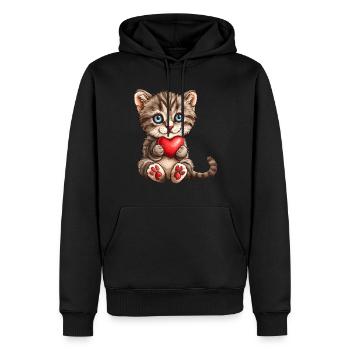 Chat de la Saint-Valentin avec amour de cœur Amour de chat - Sweat à capuche Premium bio Homme - noir - Devant - Nico (187cm)
