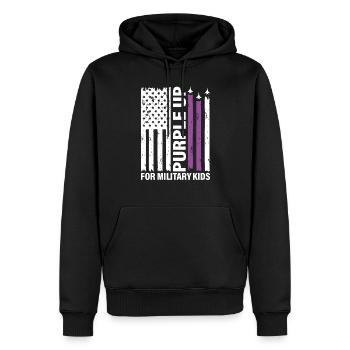 Lila up für Military Kids USA Flagge Kämpfer Jet - Männer Premium Bio Hoodie - Schwarz - Vorne - Nico (187cm)
