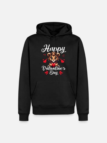 Lion Saint-Valentin Drôle - Sweat à capuche Premium bio Homme - noir